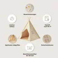 Tipi in Beige 158 cm hoch aus Baumwolle und Kiefernholz von Petite Amélie