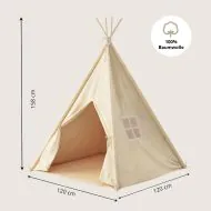Tipi Zelt beige mit Bodenmatte aus Baumwolle 158 cm hoch mit Stäbe aus Kiefernholz von Petite Amélie