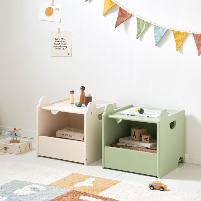 SPIELZEUGKISTE AUS HOLZ 2-TEILIG| «ARC-EN-CIEL» | GRÜN UND BEIGE main product photo