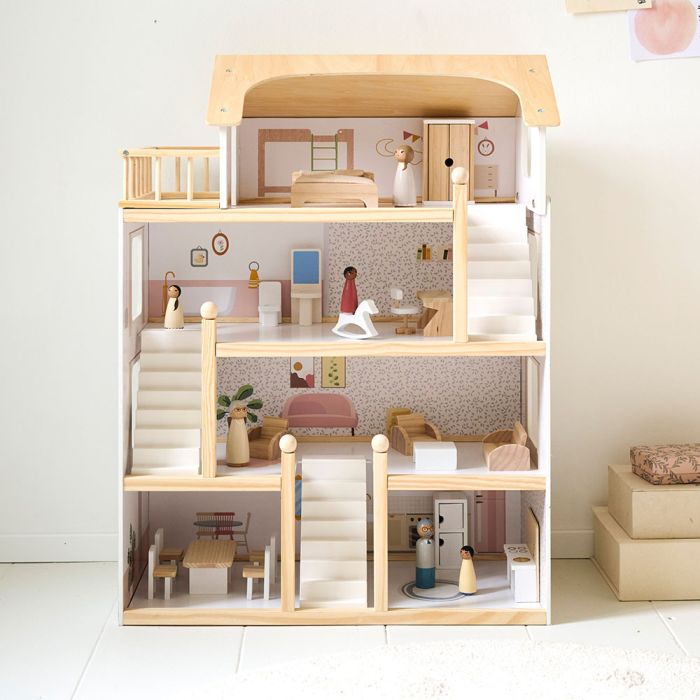 GROßES PUPPENHAUS AUS HOLZ «BLANCHE» | INKL. 19-TEILIGEM PUPPENMÖBEL-SET | 80 cm | WEIß main product photo