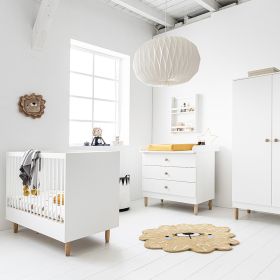 3-teiliges Babyzimmer Set «Bocca» | Kleiderschrank, Babybett und Kommode | weiss