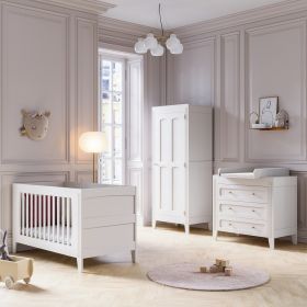 3-teiliges Babyzimmer Set «Milenne» | Kleiderschrank, mitwachsendes Babybett & Kommode | weiss