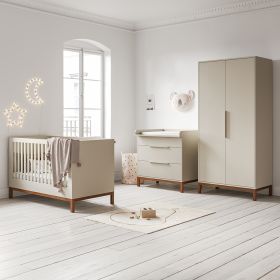 3-TEILIGES BABYZIMMER SET «SOIE»| KLEIDERSCHRANK, BABYBETT & KOMMODE | BEIGE