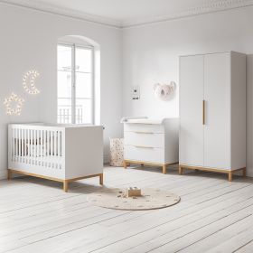 3-TEILIGES BABYZIMMER SET «SOIE» | BABYBETT, WICKELKOMMODE UND SCHRANK | WEIß