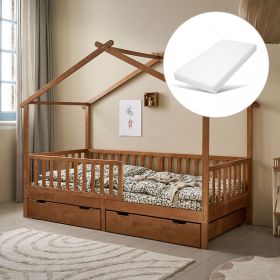 HAUSBETT «MAISON» | 90 X 200 CM | WALNUSS | INKL. 12CM SCHAUMMATRATZE