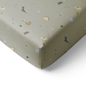 SPANNBETTLAKEN 70 x 140 cm «DINO»| GRÜN MIT BUNTEN DINOS