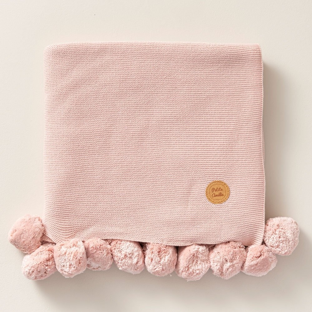 Kinderdecke aus Bio-Baumwolle mit Pompons | 100x150 CM | Rosa