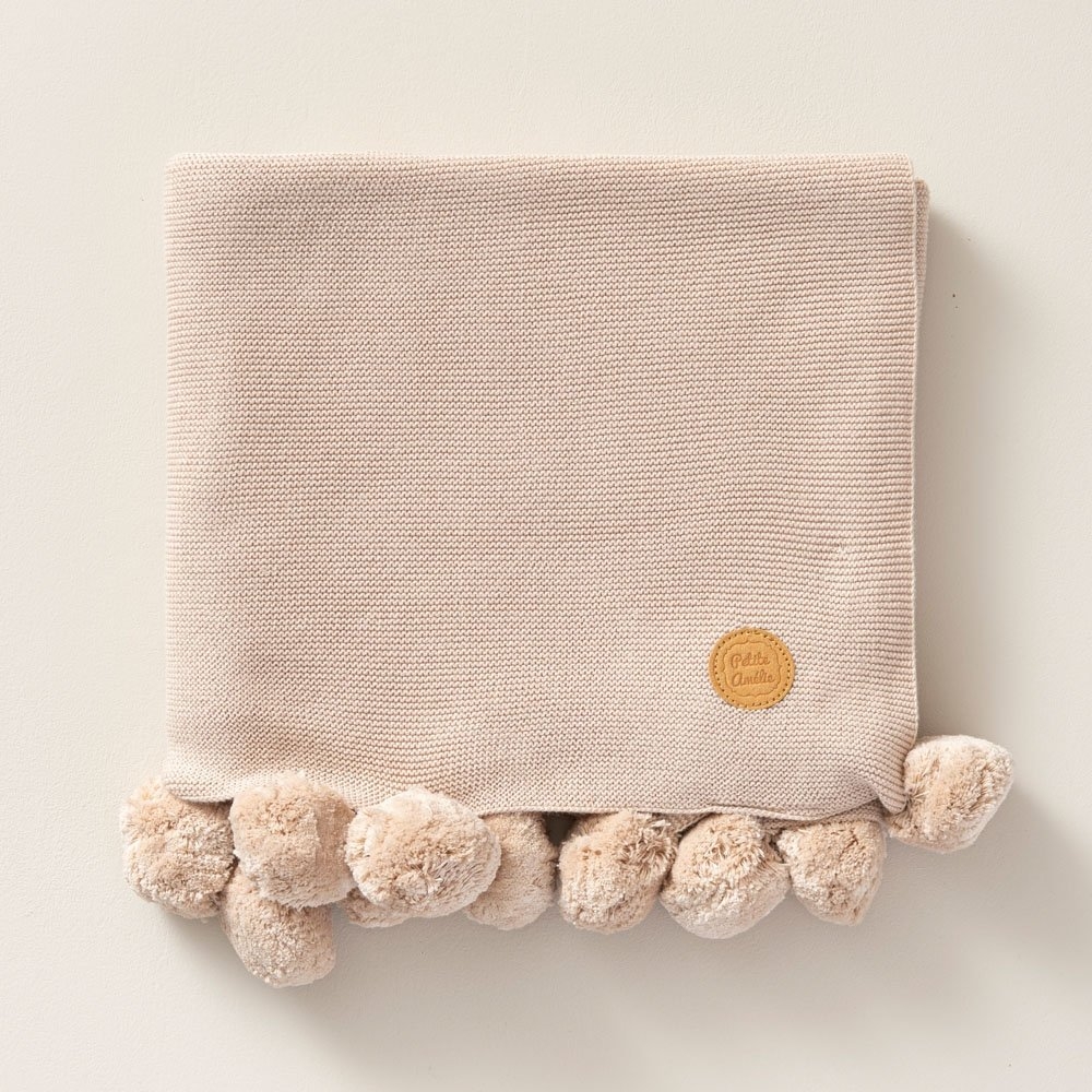 Kinderdecke aus Bio-Baumwolle mit Pompons | 100x150 CM | Sand