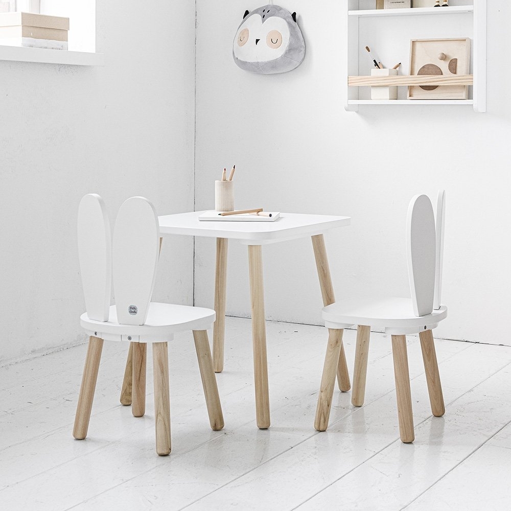 Kindertischset mit Häschenstühlen | Weiß
