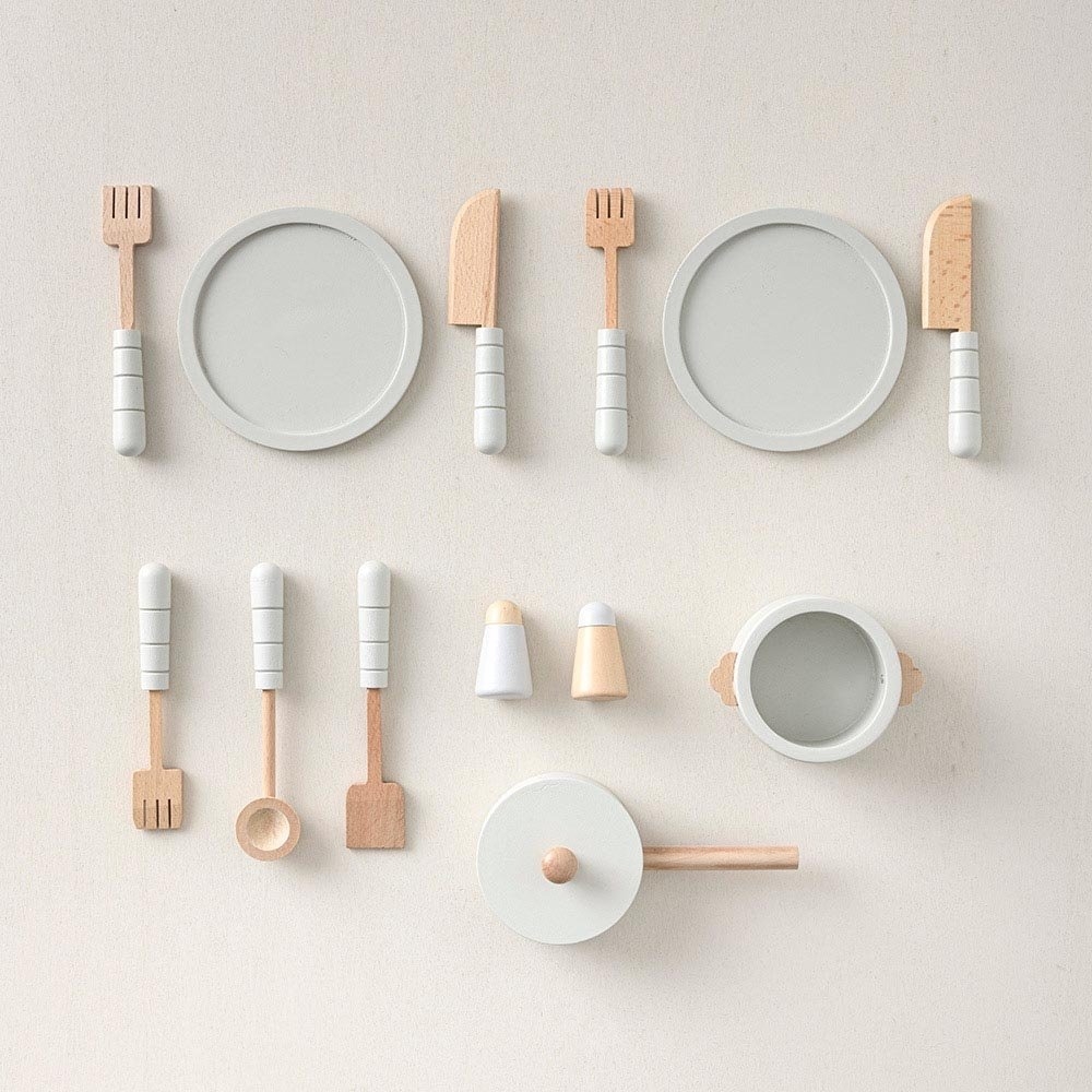 Küchenset aus Holz | 13-teilig | Grau 