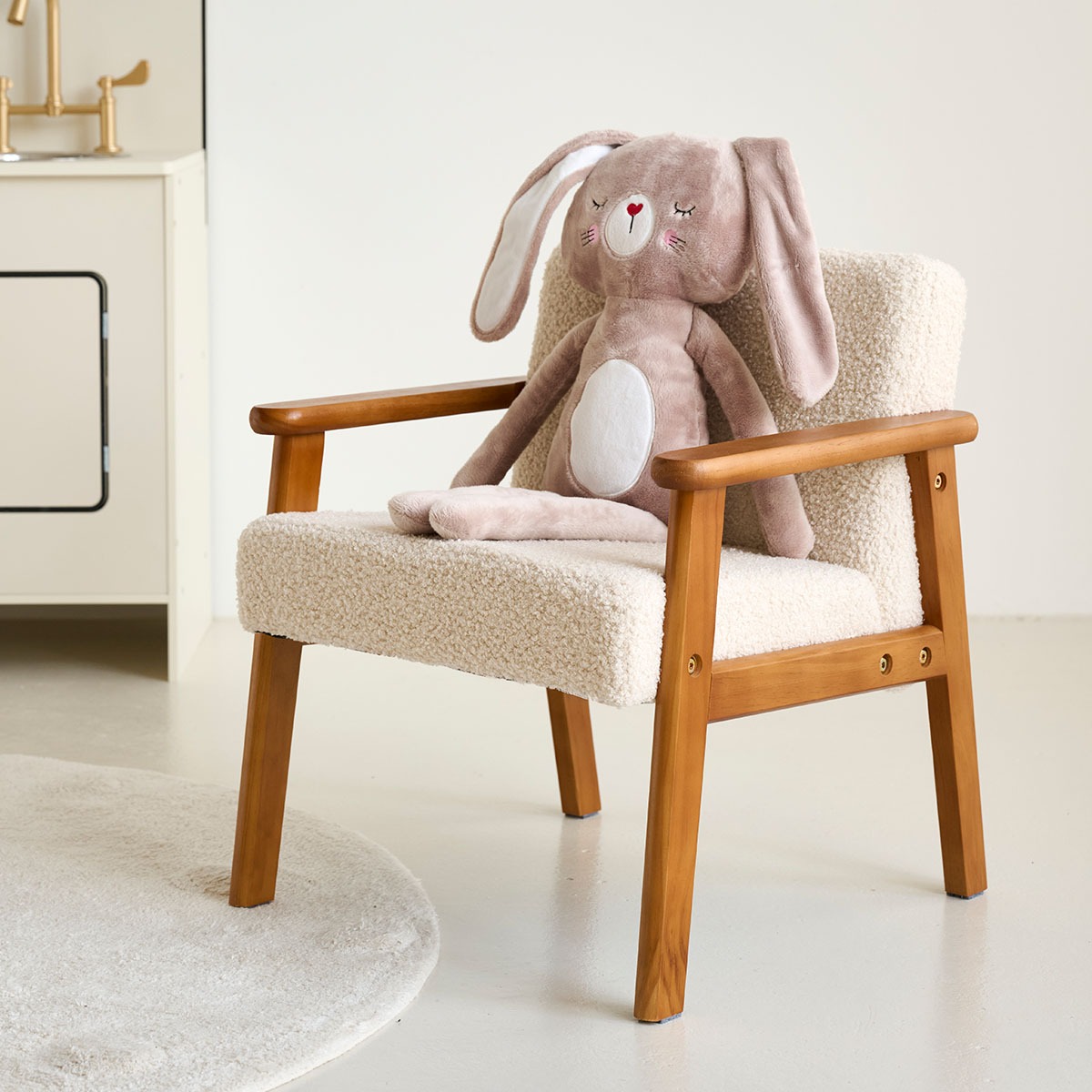 Kindersessel Beige «Retro» aus Teddystoff ✔️ Petite Amélie
