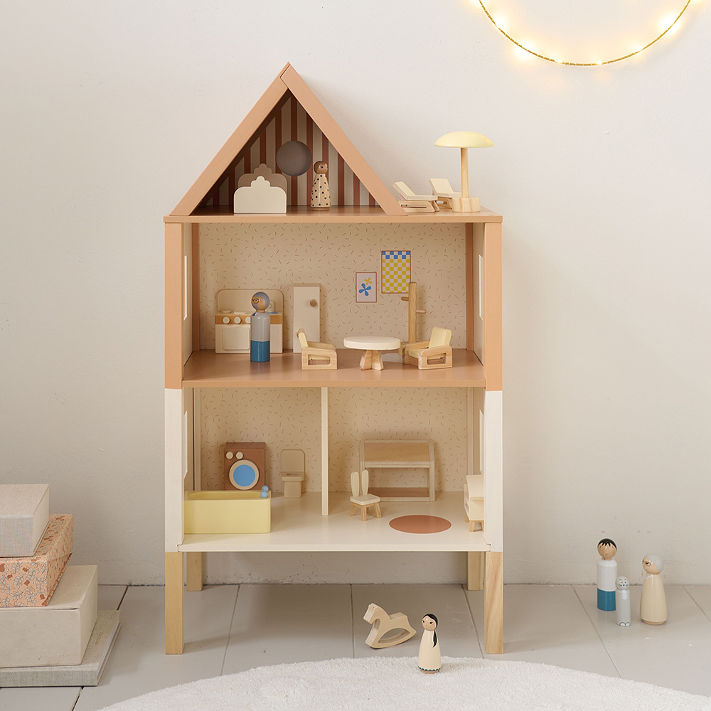 Puppenhaus aus Holz «Miel» | 17-teiliges Möbel-Set | beige 