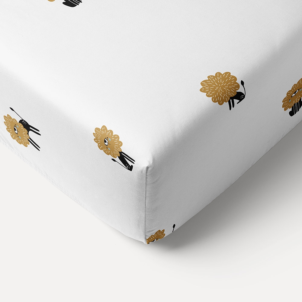 Spannbettlaken Bio- Baumwolle «Leo» Löwe 200x90cm | Weiss