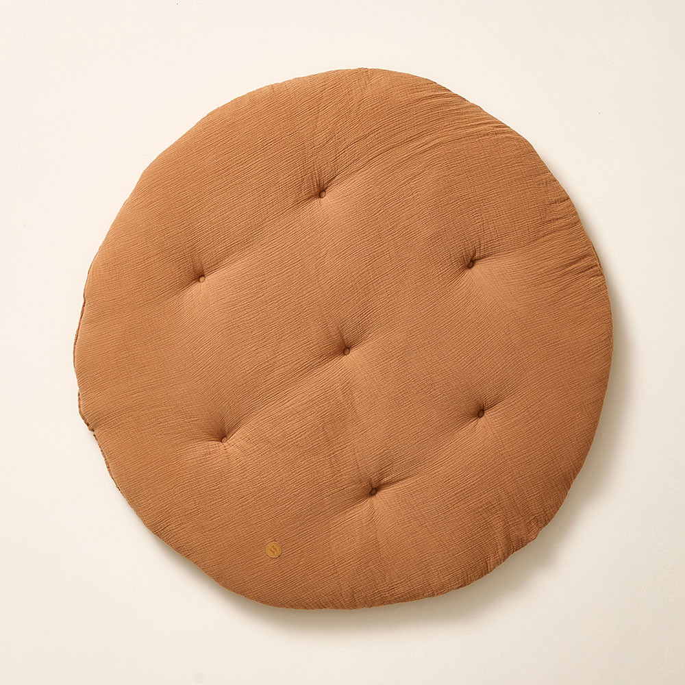 SPIELMATTE RUND Ø100 CM| MUSSELIN BAUMWOLLE | KAMEL