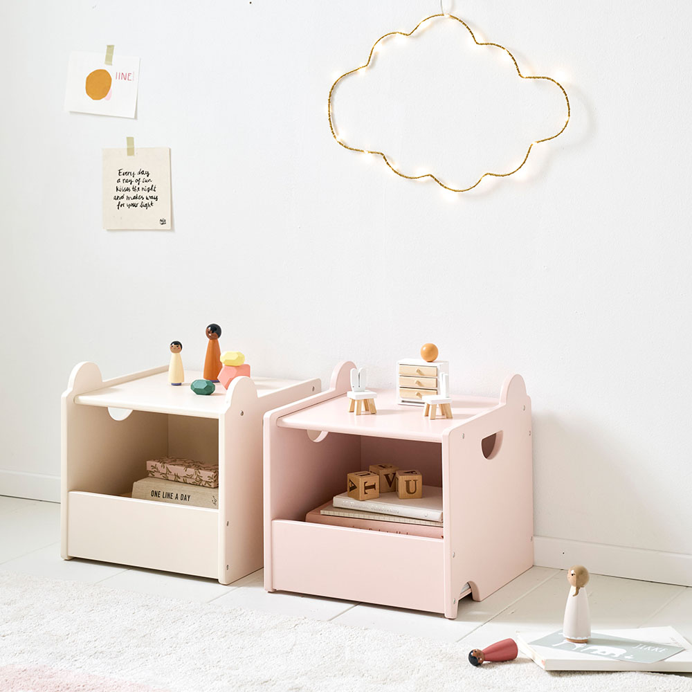 SPIELZEUGKISTE AUS HOLZ 2-TEILIG | «ARC-EN-CIEL» | ROSA UND BEIGE